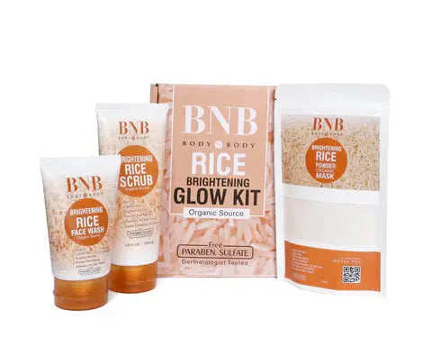 Pack of 3 BNB Rice Extract Bright & Glow Kit  Skin Brightening Set with Golden Cap dubabuy